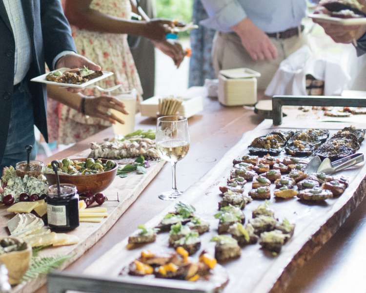Catered assortment of farm to table appetizers at Vermont wedding