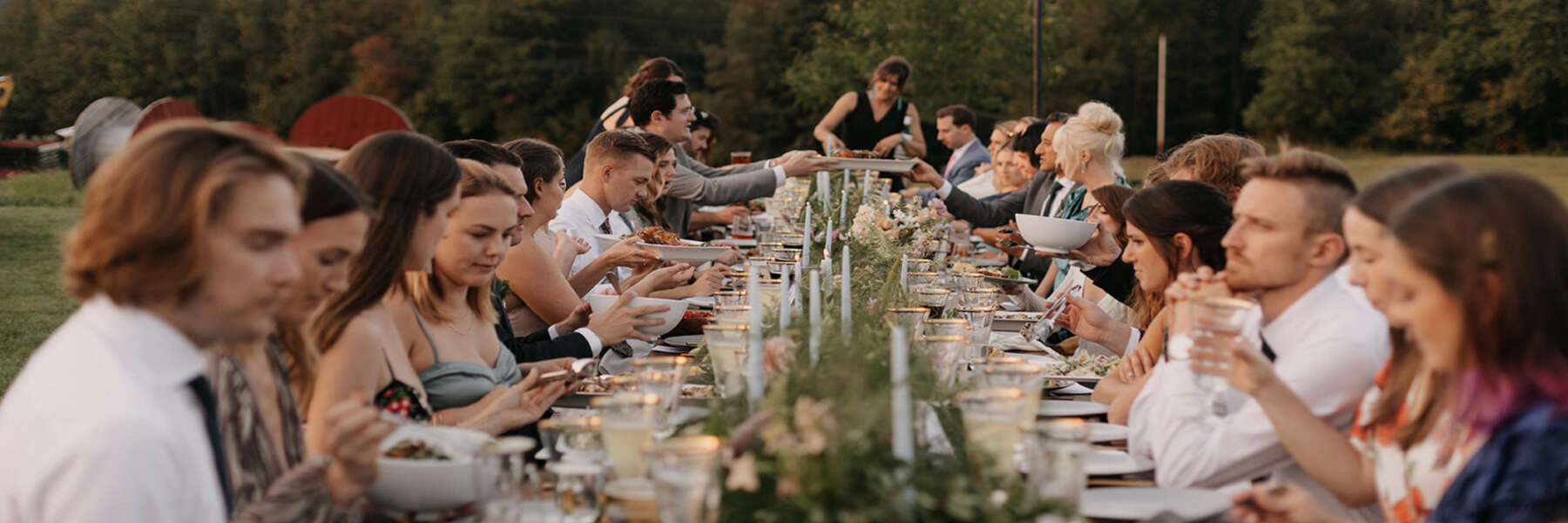 Tables set for catered wedding