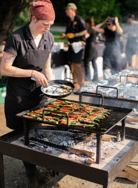 Chef Hannah searing asparagus. Photo by Zack Griswold