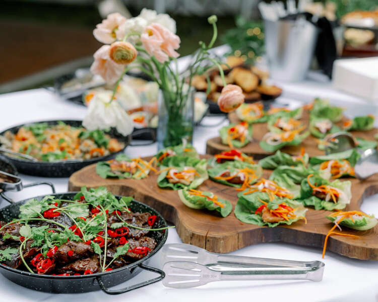 Catered assortment of farm to table appetizers at Vermont wedding
